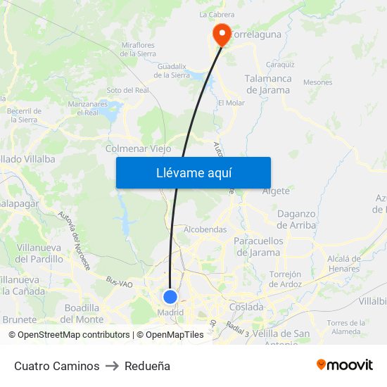 Cuatro Caminos to Redueña map