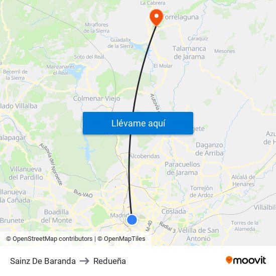 Sainz De Baranda to Redueña map