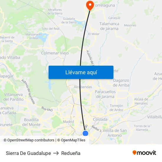 Sierra De Guadalupe to Redueña map