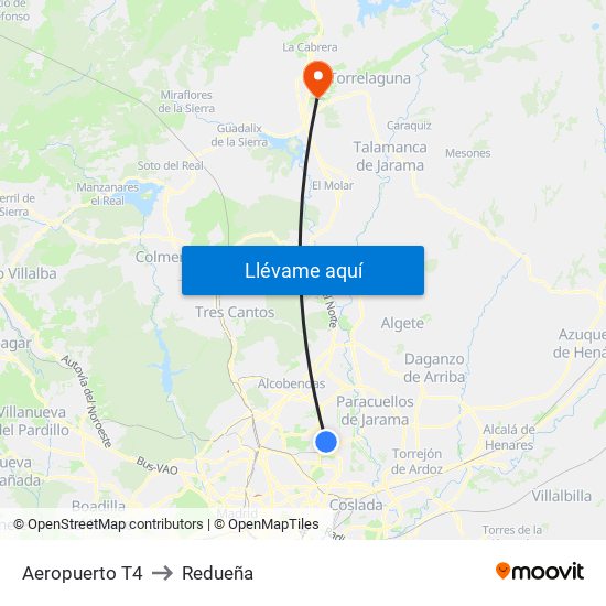 Aeropuerto T4 to Redueña map