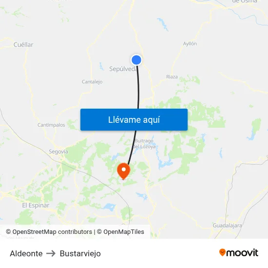Aldeonte to Bustarviejo map