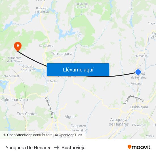 Yunquera De Henares to Bustarviejo map