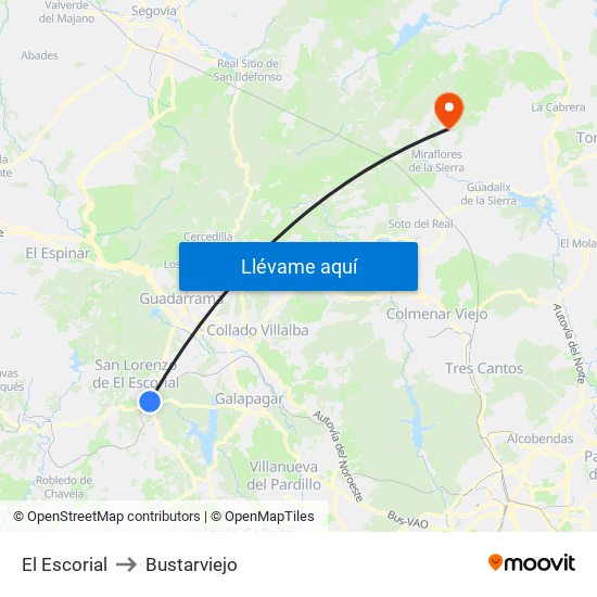 El Escorial to Bustarviejo map