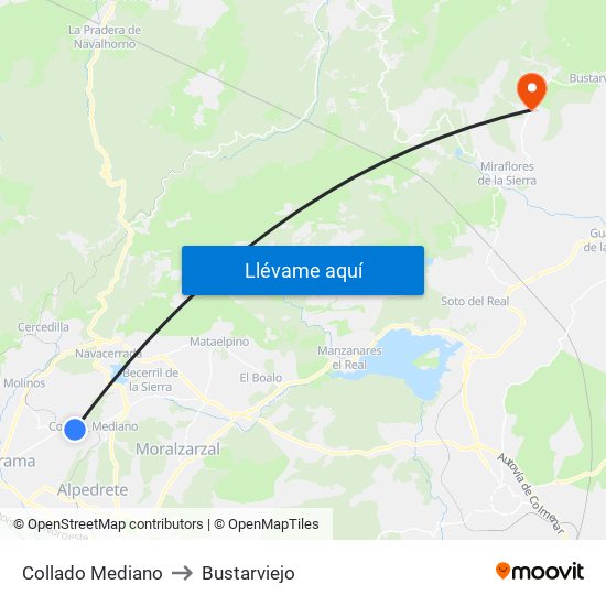 Collado Mediano to Bustarviejo map