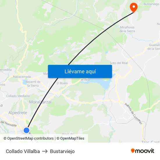 Collado Villalba to Bustarviejo map