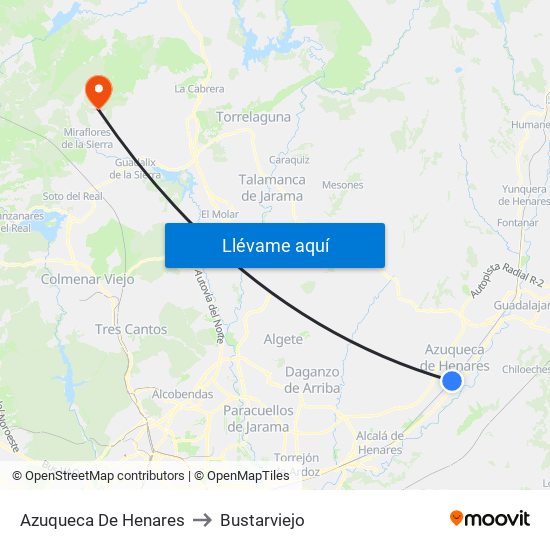 Azuqueca De Henares to Bustarviejo map