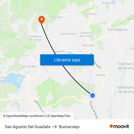San Agustín Del Guadalix to Bustarviejo map