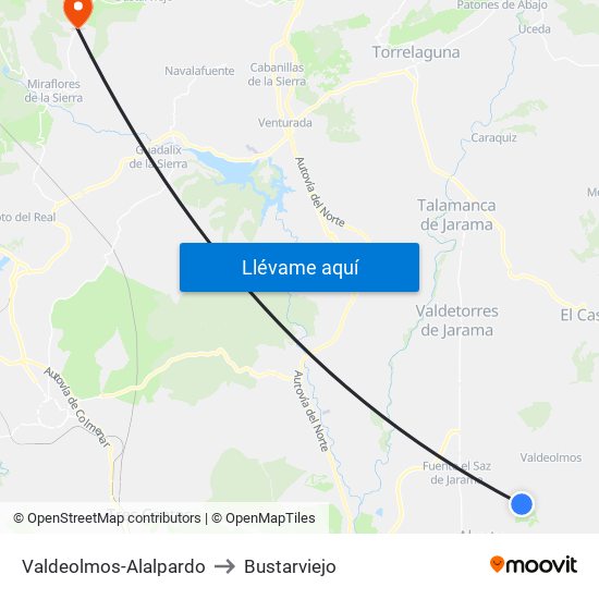 Valdeolmos-Alalpardo to Bustarviejo map
