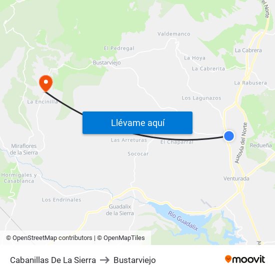 Cabanillas De La Sierra to Bustarviejo map