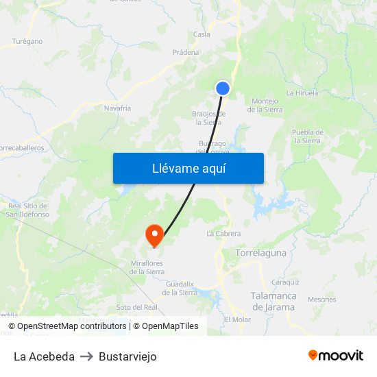 La Acebeda to Bustarviejo map