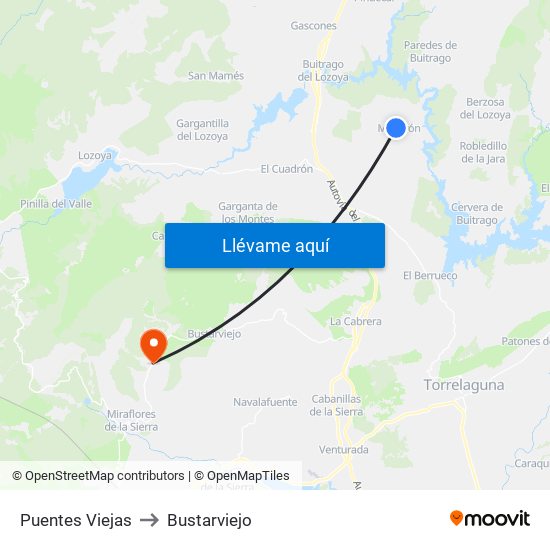 Puentes Viejas to Bustarviejo map