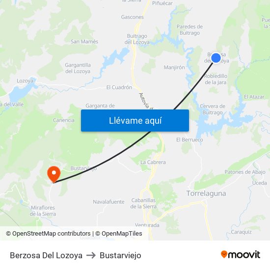 Berzosa Del Lozoya to Bustarviejo map