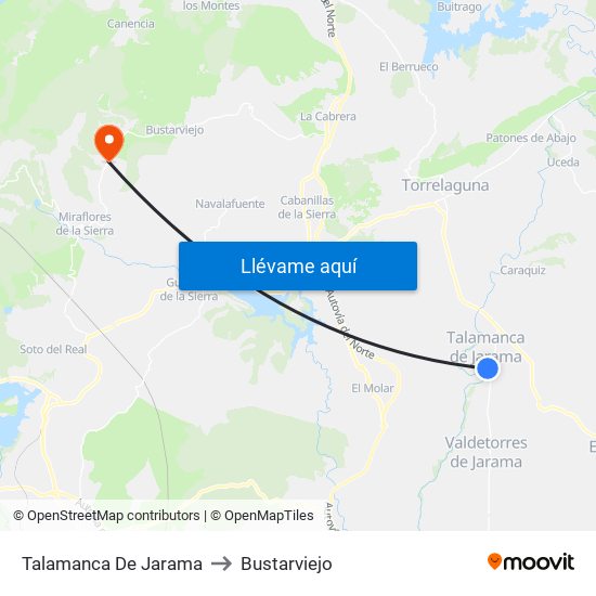 Talamanca De Jarama to Bustarviejo map