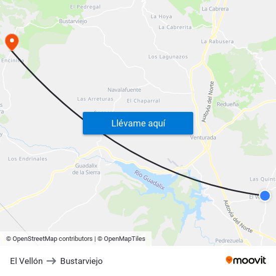 El Vellón to Bustarviejo map
