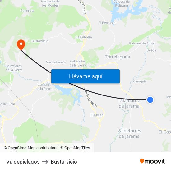 Valdepiélagos to Bustarviejo map