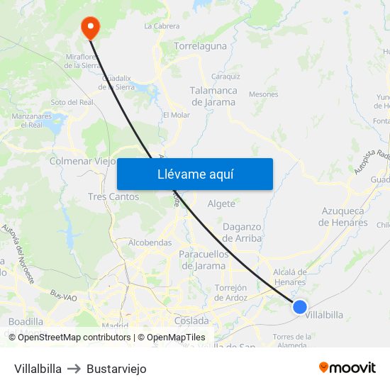 Villalbilla to Bustarviejo map