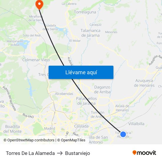 Torres De La Alameda to Bustarviejo map