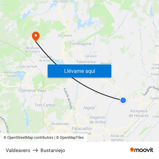 Valdeavero to Bustarviejo map