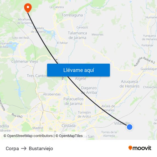 Corpa to Bustarviejo map