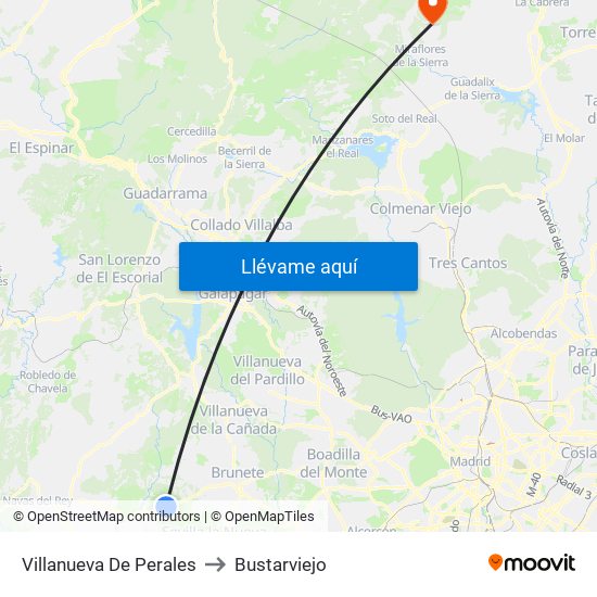 Villanueva De Perales to Bustarviejo map