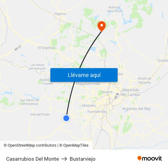 Casarrubios Del Monte to Bustarviejo map