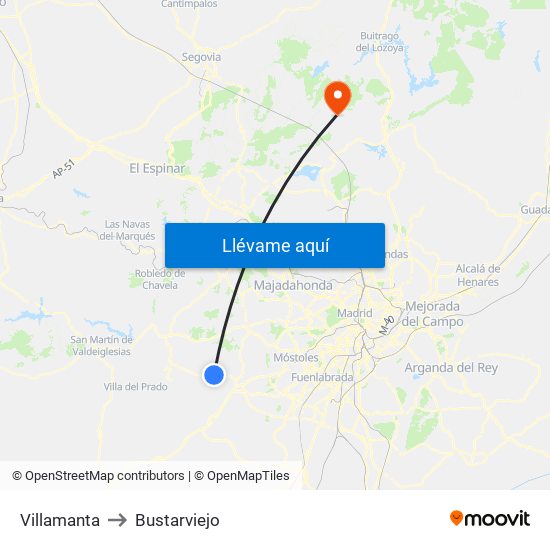 Villamanta to Bustarviejo map