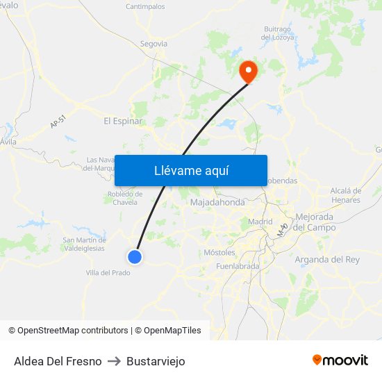 Aldea Del Fresno to Bustarviejo map