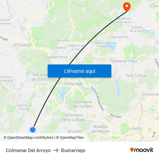 Colmenar Del Arroyo to Bustarviejo map