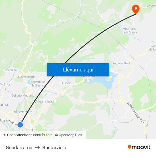 Guadarrama to Bustarviejo map