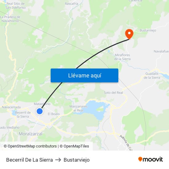 Becerril De La Sierra to Bustarviejo map