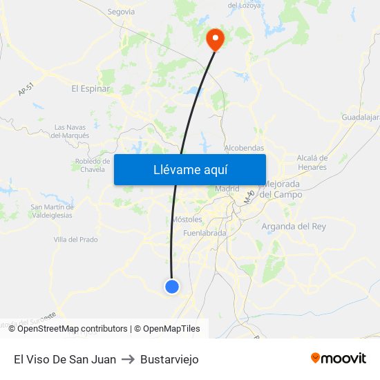 El Viso De San Juan to Bustarviejo map
