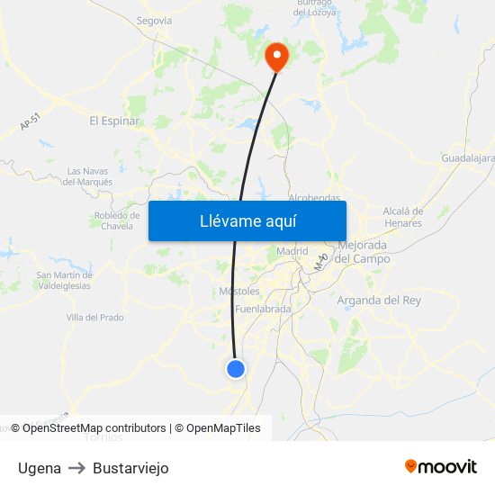 Ugena to Bustarviejo map