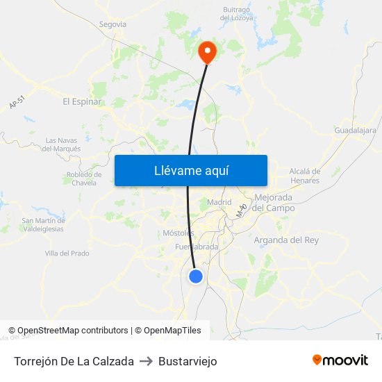 Torrejón De La Calzada to Bustarviejo map