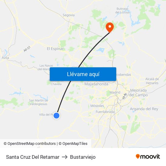 Santa Cruz Del Retamar to Bustarviejo map