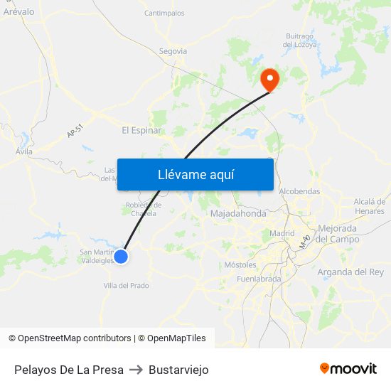 Pelayos De La Presa to Bustarviejo map