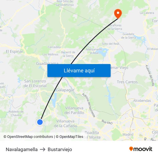 Navalagamella to Bustarviejo map