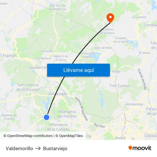 Valdemorillo to Bustarviejo map