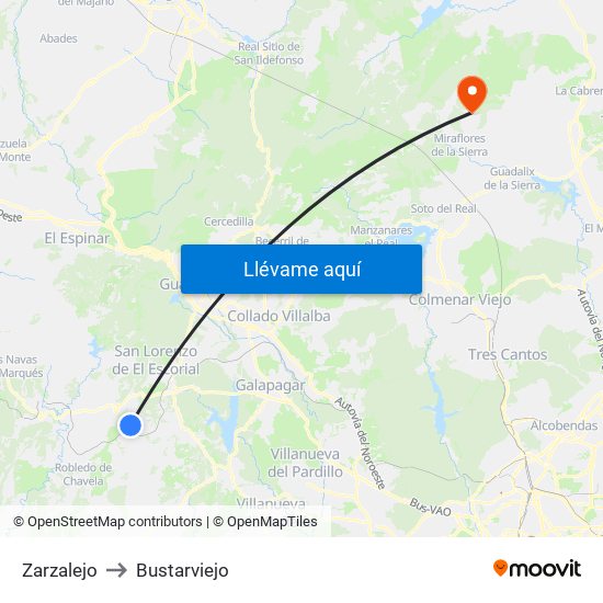 Zarzalejo to Bustarviejo map