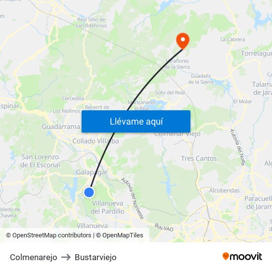Colmenarejo to Bustarviejo map