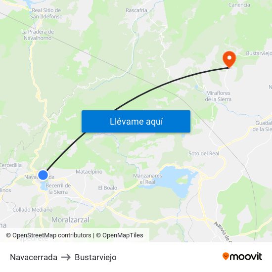 Navacerrada to Bustarviejo map