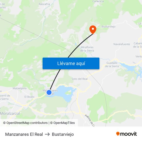 Manzanares El Real to Bustarviejo map