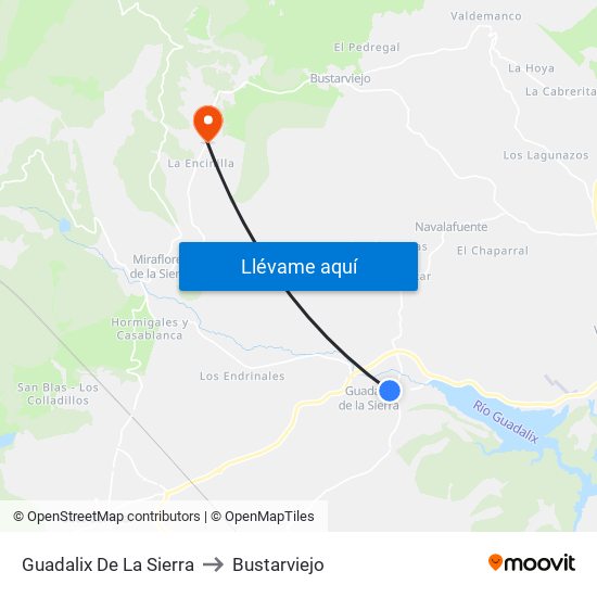 Guadalix De La Sierra to Bustarviejo map