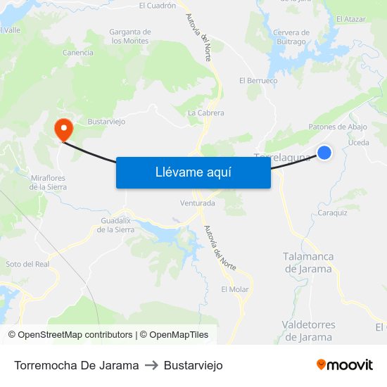 Torremocha De Jarama to Bustarviejo map
