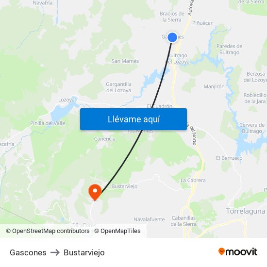 Gascones to Bustarviejo map