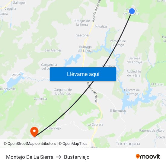 Montejo De La Sierra to Bustarviejo map