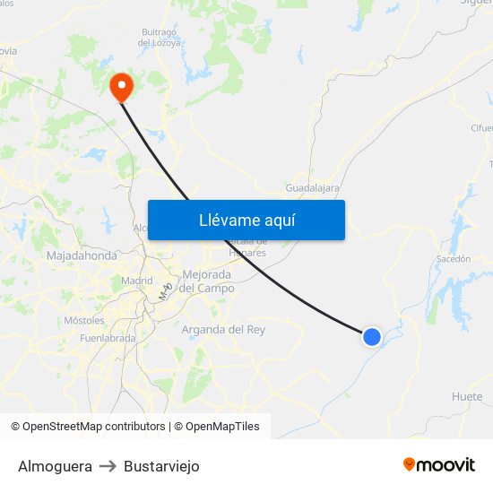 Almoguera to Bustarviejo map