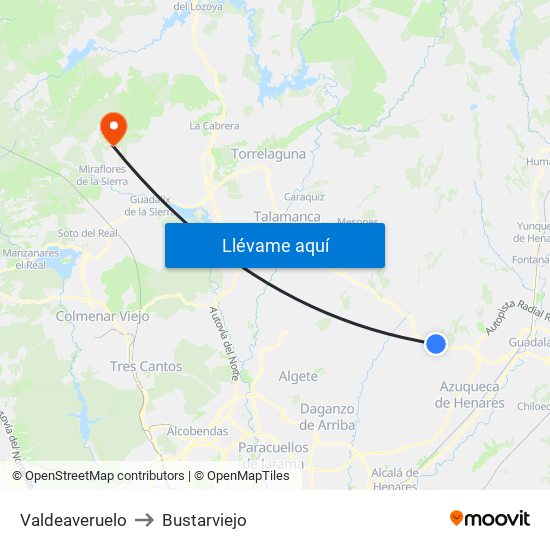 Valdeaveruelo to Bustarviejo map