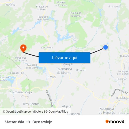 Matarrubia to Bustarviejo map
