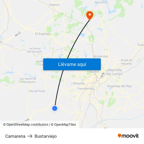 Camarena to Bustarviejo map