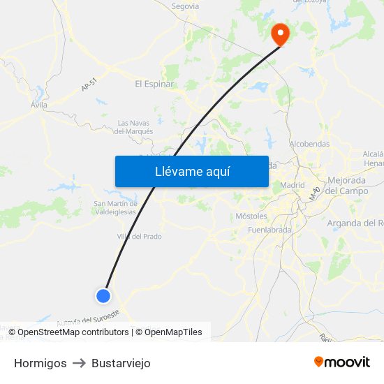 Hormigos to Bustarviejo map